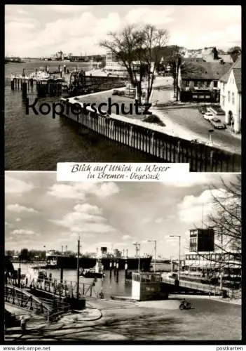 ÄLTERE POSTKARTE BREMEN-VEGESACK BLICK AUF UTKIEK FÄHRE ferry Haven Hafen harbour port Ansichtskarte postcard AK cpa