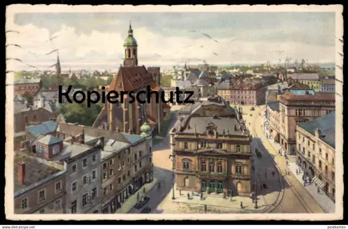 ALTE POSTKARTE TROPPAU OBERRING MIT THEATER UND PFARRKIRCHE OPAVA HORNI NAMESTI SUDETEN Tschechien Ansichtskarte