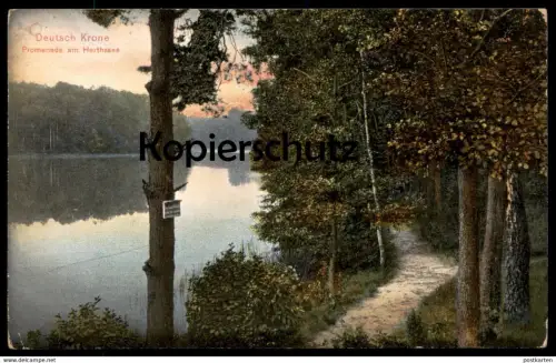ALTE POSTKARTE DEUTSCH KRONE DT. KRONE PROMENADE AM HERTHASEE Klotzow Walcz Poland Polen Polska Ansichtskarte postcard