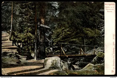 ALTE POSTKARTE WERNIGERODE PARTIE AN DER STEINERNEN RENNE Steinerne Hinweisschild Hotel Harz AK Ansichtskarte postcard