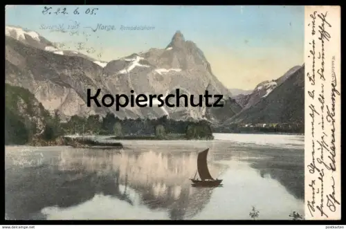 ALTE POSTKARTE NORGE ROMSDALSHORN boat Boot Norwegen norway Norvege See lake cpa AK Ansichtskarte postcard