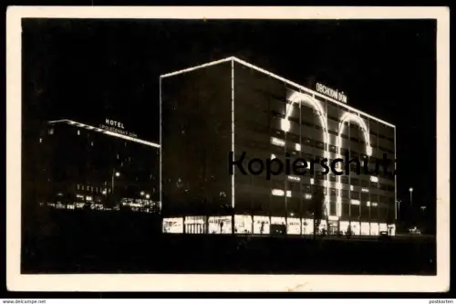 ALTE POSTKARTE ZLIN V NOCI HOTEL SPOLECENSKY DUM OBCHODNI DUM at night bei Nacht nuit Ansichtskarte postcard cpa AK