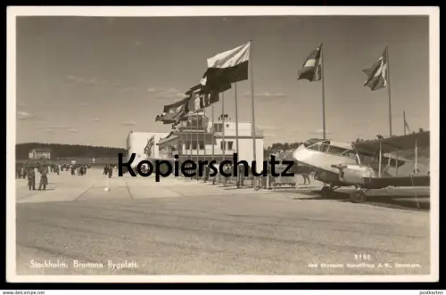 ALTE POSTKARTE STOCKHOLM BROMMA FLYGPLATS DRAGON AIRPLANE DE HAVILLAND D.H. 84 Doppeldecker Flughafen airport sweden AK