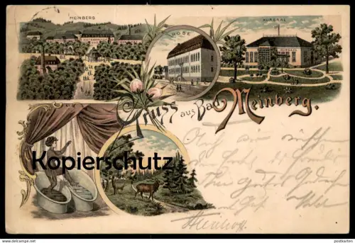 ALTE LITHO POSTKARTE GRUSS AUS BAD MEINBERG 1897 ROSE MOORBAD FRAU BEIM BADEN woman bath Ansichtskarte postcard cpa AK