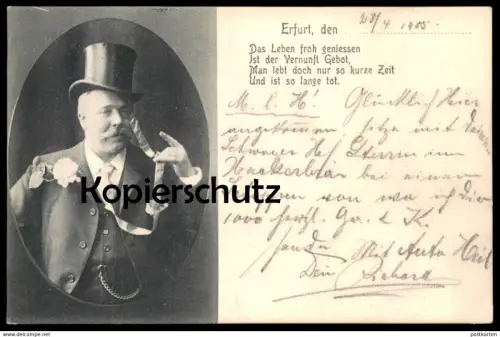 ALTE POSTKARTE ERFURT ÄLTERE HERR SPRUCH ZAUBERER ? MAGIER ? magician ? magicien ? Leben Tod Ansichtskarte postcard cpa