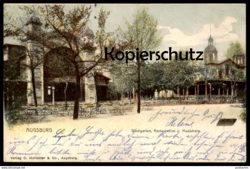 ALTE POSTKARTE AUGSBURG STADTGARTEN RESTAURATION MUSIKHALLE Restaurant Ansichtskarte postcard cpa AK