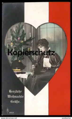 ALTE POSTKARTE HERZLICHE WEIHNACHTSGRÜSSE PATRIOTIK PORTRÄT SOLDAT WEIHNACHTSBAUM WEIHNACHTEN HERZ Ansichtskarte Plauen