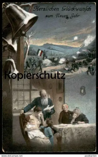 ALTE POSTKARTE HERZLICHEN GLÜCKWUNSCH ZUM NEUEN JAHR TRAUER SCHLACHTFELD SCHLACHT GEFALLENER VERLUST GRIEF DOULEUR cpa