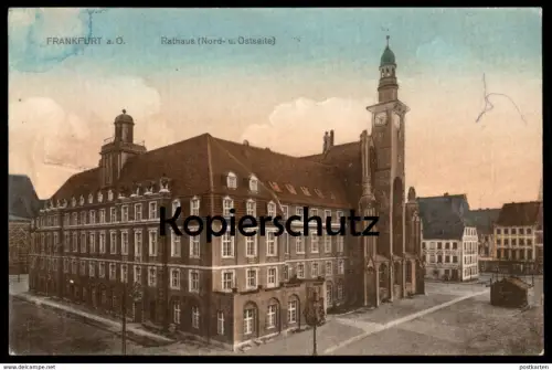 ALTE POSTKARTE FRANKFURT AN DER ODER RATHAUS NORD- UND OSTSEITE VERFASSER BESCHREIBT ANKUNFT IN DER GARNISON