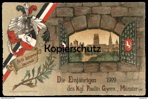 ALTE POSTKARTE MÜNSTER DIE EINJÄHRIGEN 1909 DES KÖNIGLICHEN GYMNASIUM PAULINUM Studentika Studentica cpa AK