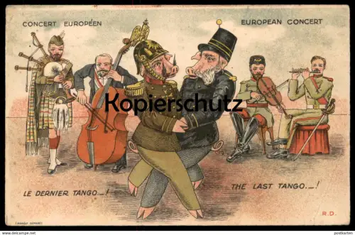 ALTE POSTKARTE VERMENSCHLICHTE SCHWEINE HUMANISED PIGS COCHON HUMANISE Politik Satire Europa postcard dance last tango
