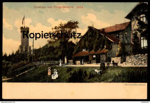 ALTE POSTKARTE FORSTHAUS UND KRIEGERDENKMAL JENA Jäger hunter chasseur Ansichtskarte postcard cpa AK