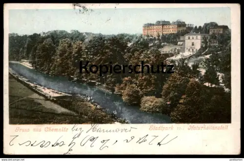 ALTE POSTKARTE GRUSS AUS CHEMNITZ STADTPARK MIT NATURHEILANSTALT 1900 Park parc Ansichtskarte cpa postcard AK
