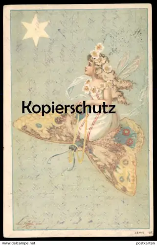 ALTE POSTKARTE MÄDCHEN MIT SCHMETTERLINGSFLÜGEL AUF SCHMETTERLING PAPILLON FEE ELFE butterfly Fantasie AK Ansichtskarte