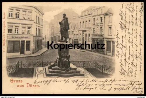 ALTE POSTKARTE GRUSS AUS DÜREN 1899 DÜRENER VOLKSZEITUNG FRANZ CLEMENS MÖBEL JAKOB MECHERNICH cpa Ansichtskarte postcard