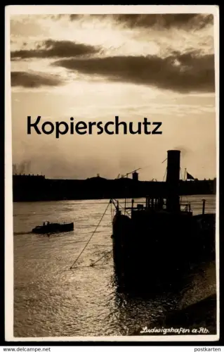 ALTE POSTKARTE LUDWIGSHAFEN AM RHEIN ABENDSTIMMUNG SCHIFF DAMPFER Sonnenuntergang sunset sundown Ansichtskarte postcard