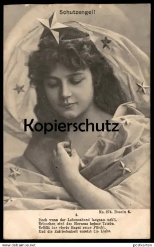 ALTE POSTKARTE SCHUTZENGEL LEBENSABEND NAHT VIERTER ENGEL TOD KIND angel ange Mädchen enfant girl Ansichtskarte postcard