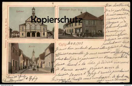ALTE POSTKARTE EPFIG RATHAUS WIRTSCHAFT CONSTANTIN HELD KIRCHE ELSASS Alsace AK postcard Ansichtskarte cpa