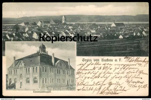 ALTE POSTKARTE GRUSS VON BUCHAU AM FEDERSEE ELEKTRIZITÄTSWERK 1906 Ansichtskarte AK postcard cpa