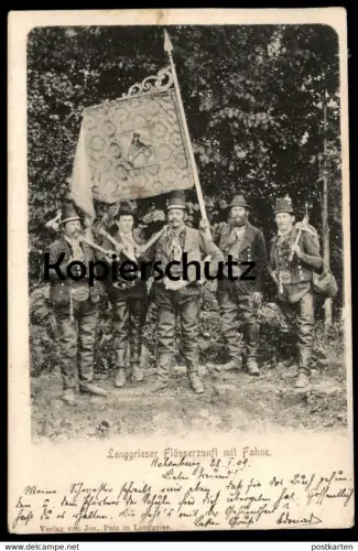 ALTE POSTKARTE LENGGRIESER FLÖSSERZUNFT MIT FAHNE Flösser Lenggries AK cpa postcard Ansichtskarte
