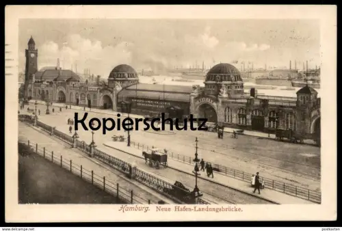 ALTE POSTKARTE HAMBURG NEUE HAFEN-LANDUNGSBRÜCKE Hamburg-Amerika-Linie Ansichtskarte cpa postcard AK