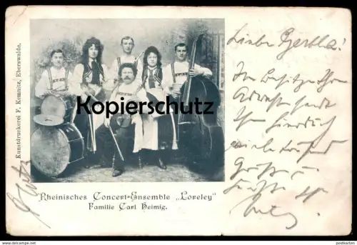 ALTE POSTKARTE RHEINISCHES CONCERT-ENSEMBLE LORELEY FAMILIE CARL HEIMIG Tracht Geige violon costume violine folclorique