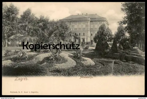 ALTE POSTKARTE ZAGREB AKADEMIJA Garten Park parc garden Kroatien Hrvatska Croatie postcard AK cpa Ansichtskarte
