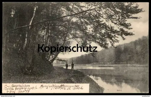 ALTE POSTKARTE SAARBRÜCKEN PARTIE AM DEUTSCH-MÜHLENWEIHER Weiher See cpa postcard Ansichtskarte AK