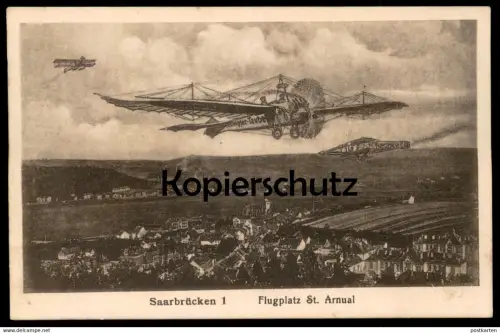 ALTE POSTKARTE SAARBRÜCKEN 1 FLUGPLATZ ST. ARNUAL FLUGZEUG RUMPLER-TAUBE airplane avion airport Ansichtskarte AK cpa