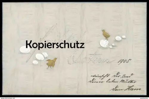 ALTE PRÄGE POSTKARTE FRÖHLICHE OSTERN KÜKEN EI Eier chick poussin eggs easter paques postcard Ansichtskarte cpa AK