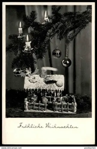 ALTE POSTKARTE FRÖHLICHE WEIHNACHTEN KRIPPE ALS LEBKUCHENHAUS gingerbread pain d'épices christmas postcard Ansichtskarte