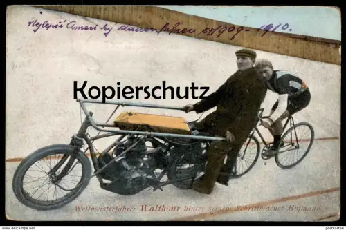 ALTE POSTKARTE WELTMEISTERFAHRER WALTHOUR HINTER SEINEM SCHRITTMACHER HOFMANN Steherrennen Stayer Américain cpa AK