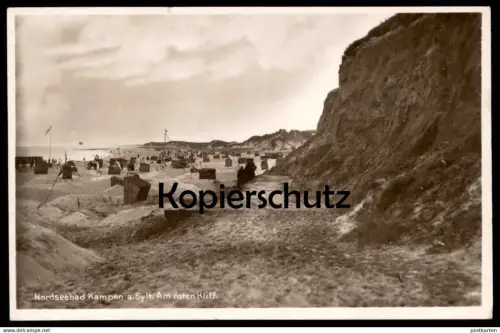 ALTE POSTKARTE NORDSEEBAD KAMPEN AUF SYLT AM ROTEN KLIFF STRAND STRANDKÖRBE Ansichtskarte cpa AK postcard