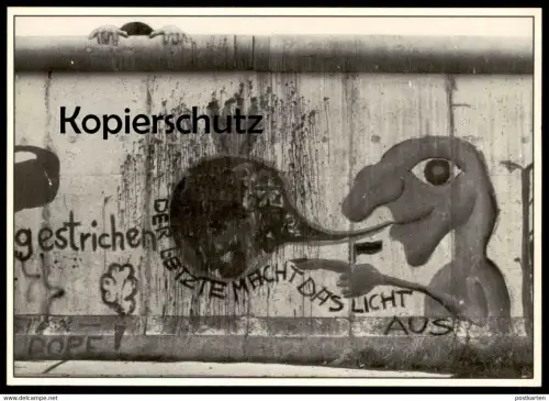 ÄLTERE POSTKARTE NR. 21 BERLINER MAUER BETHANIENDAMM Graffiti Der letzte macht das Licht aus the wall le mur Skowronski