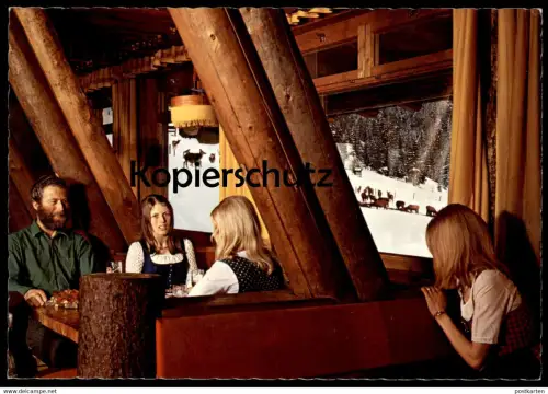 ÄLTERE POSTKARTE LOFER GEMÜTLICHKEIT IM RESTAURANT KNAPPENSTADL MIT BLICK ZUR HIRSCHFÜTTERUNG Hirsch Reh roe deer AK