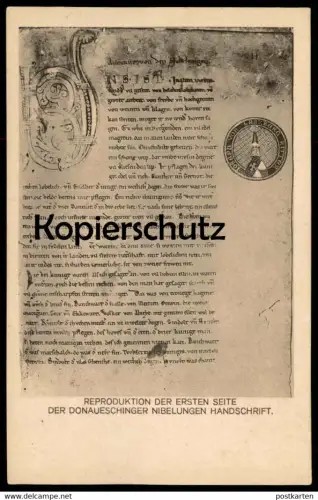 ALTE POSTKARTE REPRODUKTION DER ERSTEN SEITE DER DONAUESCHINGER NIBELUNGEN HANDSCHRIFT Donaueschingen cpa AK postcard