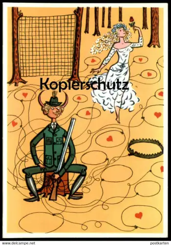 ÄLTERE KARTE JAGD FALLE FÜR FRAU FRAUENFÄNGER snap trap hunting la chasse Humor humour Teufel devil cpa postcard
