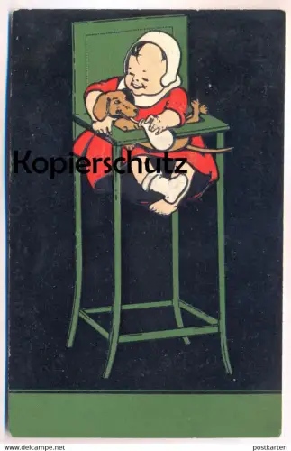 ALTE PRÄGE POSTKARTE BABY KIND GIBT DACKEL MILCH Humor humour Dachshund Teckel chien Ansichtskarte AK cpa postcard