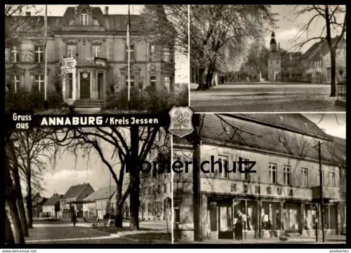 ÄLTERE POSTKARTE GRUSS AUS ANNABURG KREIS JESSEN RAT DER STADT KARL-MARX-PLATZ KONSUM-TEXTILVERKAUFSSTELLE Ansichtskarte