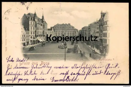 ALTE POSTKARTE GRUSS AUS BONN MARKTPLATZ 1897 KUTSCHEN KUTSCHE postcard cpa Ansichtskarte AK