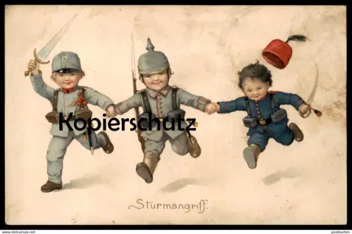 ALTE POSTKARTE STURMANGRIFF KINDER ALS SOLDAT enfants soldier uniform Pauli Ebner ? children postcard cpa Feldgraue