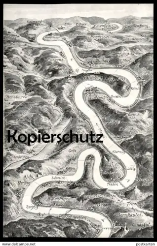 ALTE POSTKARTE DIE SCHÖNE MOSEL LANDKARTE Uerzig Alf Bullay Trarbach Kinderbeuren Bonsbeuren Bengel Ansichtskarte cpa AK