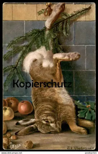 ALTE OILETTE RAPHAEL TUCK KÜNSTLER POSTKARTE JAGD SIGN. FRITZ HILDEBRANDT hunting chasse Kaninchen Hase postcard AK cpa