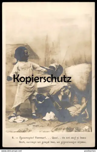 ALTE POSTKARTE OISEAU ENFANTS VOGEL BEISST FOTO-MONTAGE bird Montage photo Ei egg Kinder children postcard Ansichtskarte