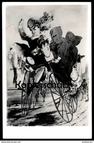 ÄLTERE REPRO POSTKARTE FRAUEN RAD FAHRRAD FAHRRÄDER VOR STURZ HUMOR bikes cycles vélos bicycle women femme