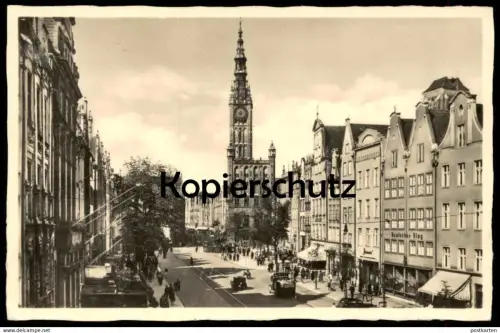 ALTE POSTKARTE DANZIG LANGERMARKT UND RATHAUS 1942 Gdansk Polska Rathaus Langemarkt Langenmarkt postcard Oberfähnrich AK