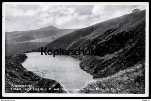 ALTE POSTKARTE RIESENGEBIRGE GROSSER TEICH 1225 M Ü. M. MIT SCHNEEKOPPE UND PRINZ-HEINRICH-BAUDE Schlesien Krkonose cpa