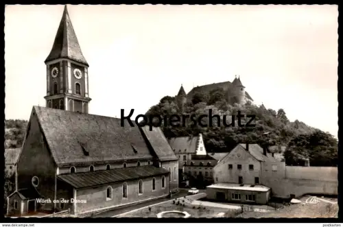 ÄLTERE POSTKARTE WÖRTH AN DER DONAU BLICK VON DER KREISSPARKASSE AUF KIRCHE UND SCHLOSS cpa AK Ansichtskarte postcard