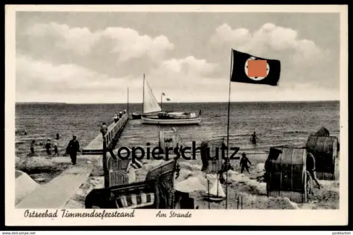 ALTE POSTKARTE OSTSEEBAD TIMMENDORFERSTRAND AM STRANDE Timmendorfer Strand Flagge Strand 40er Jahre flag postcard AK cpa