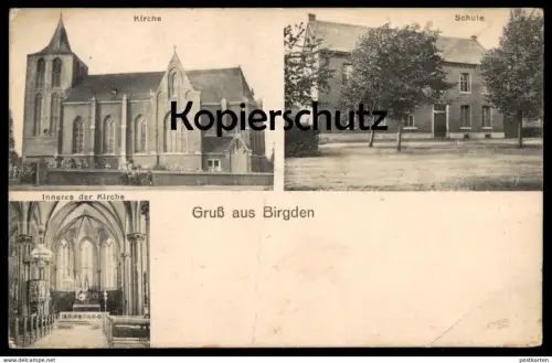 ALTE POSTKARTE GRUSS AUS BIRGDEN KIRCHE SCHULE INNERES DER KIRCHE ST. URBAN GANGELT postcard Ansichtskarte cpa AK